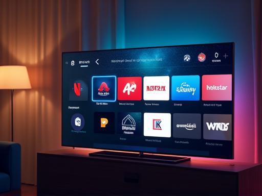 User interface of a Smart TV showing various streaming app icons